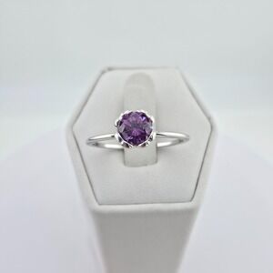 SWAROVSKI Signed Ring Amethyst Crystal Heart Filigree Bezel Rhodium Plate Size 8